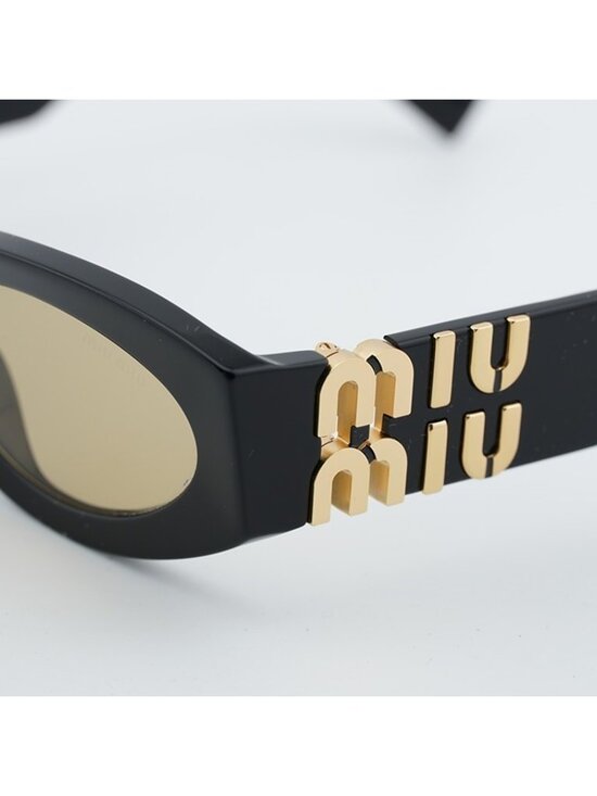 Miu Miu MU11WS 16K10R Women Sunglasses Black Oval Frame, Yellow Lenses main image 5